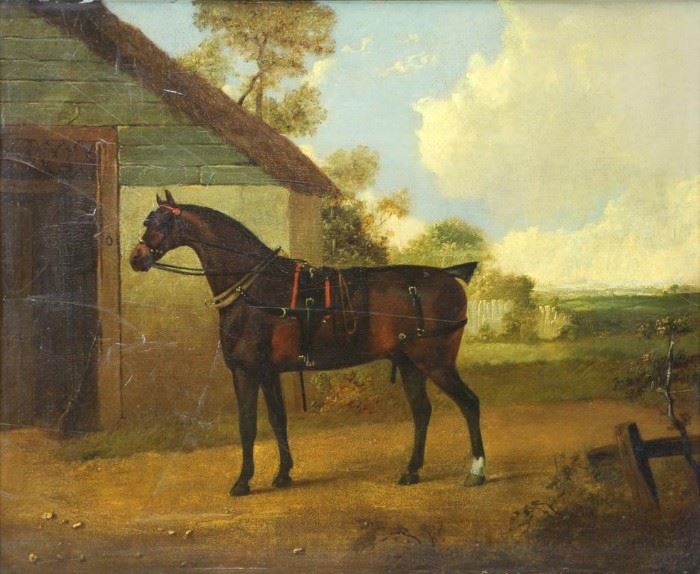 th Century Oil on Panel Portrait of a Horse