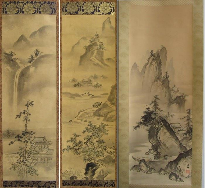Three Hanging Scroll Landscapes