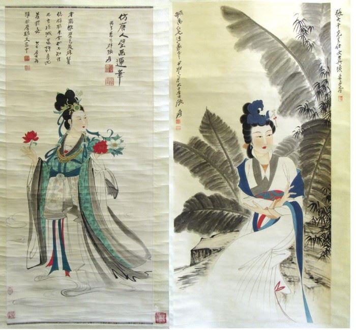 Two Hanging Scroll Paintings of Court Ladies