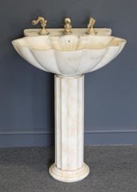 Vintage Sheryl Wagner Marble Sink and Pedestal