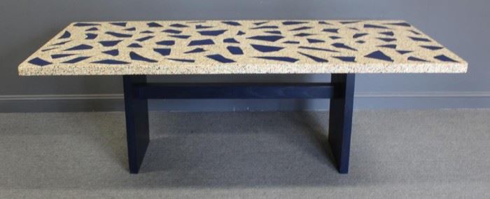 Vintage Stone Table with Blue Glass Inlays