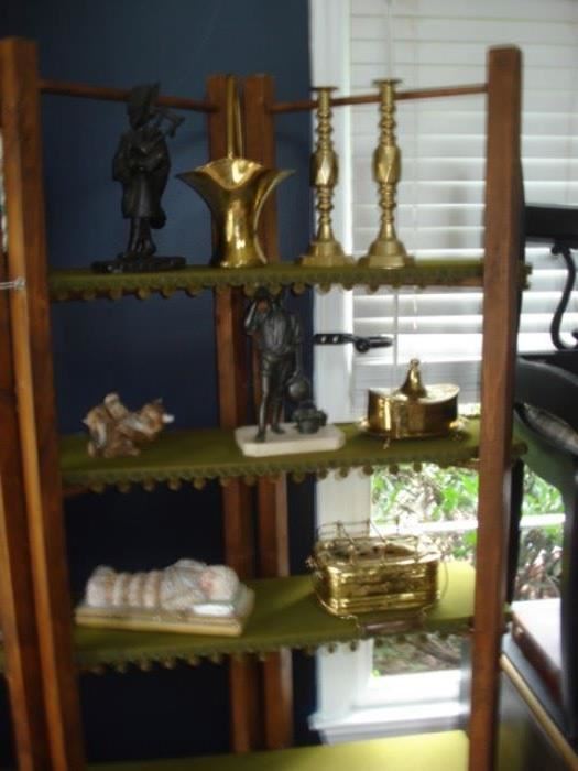 brass candle sticks, brass foot warmer, bronze figurine