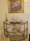 Brass/glass accent/serving table in dining room