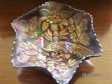 Vintage Fenton peacock and urn carnival glass bowl