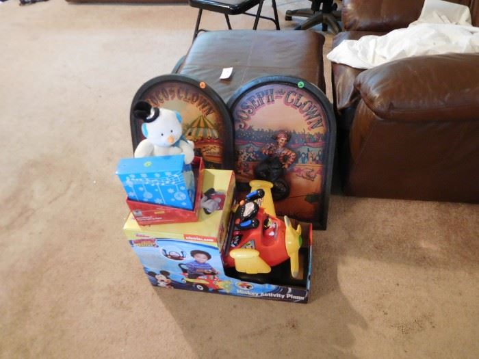 leather chair and  hassock,toys