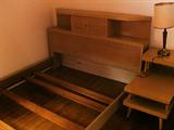 3-pc blonde veneer set includes bed, tall dresser and low dresser with mirror.