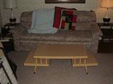 Blonde veneer coffee table and Lazy Boy Signature II sofa bed (with tag attached). There's a matching loveseat as well.