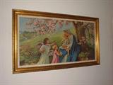 Beautiful and large pre-war Madonna and Child printed by Kunstverlag Fingerle & Co., Esslingen a.N. (measures 45"x24" overall) in a stunning wood frame.