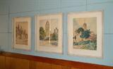 Trio of vintage original German watercolors
