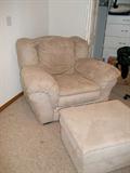 Microsuede easy chair with ottoman. One ink mark, no other stains, tears or damage.