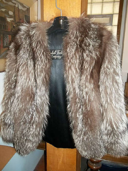"Bright with Silver" Fromm Bros. fox capelet with Marshall Field & Company label.