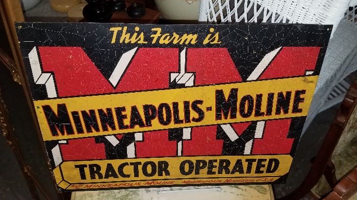Advertising and signs!! Rare Minneapolis-Moline Tractor Operated tin sign