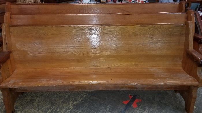 Oak church pews- 6', 7' and 8' w/ ornate sides