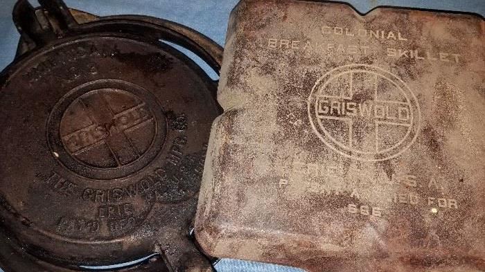 Griswold 603 and 3 waffle makers. Colonial Breakfast Skillet