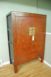 Asian red lacquer armoire 