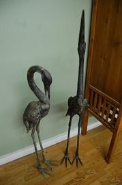 Pair large heavy bronze cranes
