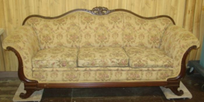 Very Nice Sofa w/Carved Wood Trim
