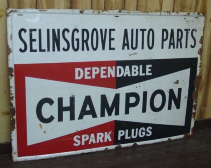 42" x 59" Metal Champion Spark Plugs Sign