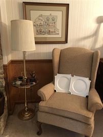 Wing Back Chair and Floor/Table Lamp