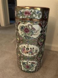 Oriental Vase/Umbrella Stand....No hallmark...Pottery Wheel marks on bottom