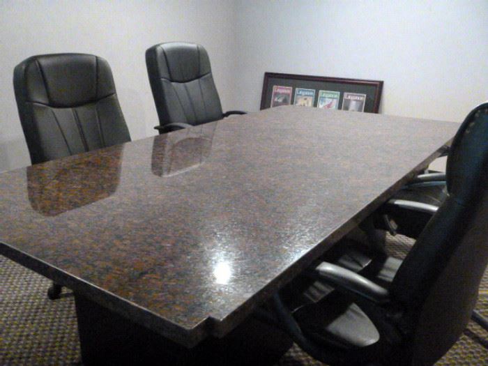 Conference Room - 8' x 4' Granite Table.  Black Leather Executive Chairs