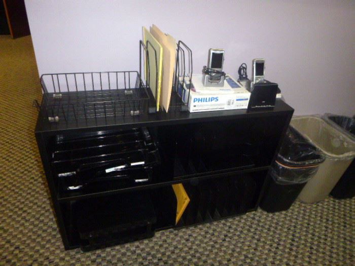 Area 2 - Black 2-Shelf Bookcase; File Racks, 2 Philips Personal Memo Systems