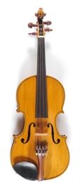 14″ x 23.5″ | Stradivarius Violin | Continental Copy | 20th Century

A continental copy of a stradivarius violin that is early 20th century and is labeled Copie De Antonius Stradiuarius Faciebat Anno 1721. It is sold with an unmarked bow and a hard case.