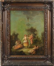 18th Century Oil Painting with original hand carved wood frame - Entitled "Maypole"