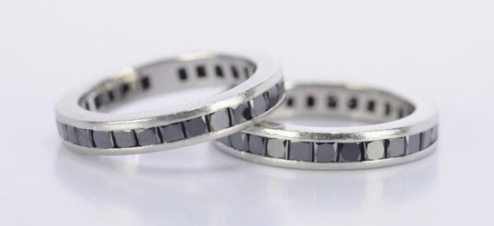 Pair Platinum Black Diamond Eternity Rings
