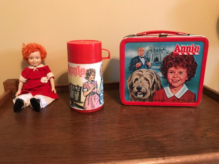 1981 Annie metal lunchbox with thermos; porcelain Annie doll