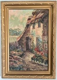 "The Cottage Door" by Grandma Sarah Zigrang, oil on board in Custom Frame