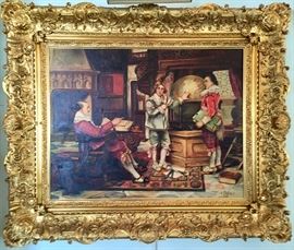 Over-the-Top, Intricate, Gilded Frame, 41" x 49" holds "an imagining of discovering the new world" painted by Sarah Zigrang