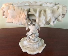Veined-Alabaster, Hand Carved Footed Bowl w/pierced Grape Leaf Motif 