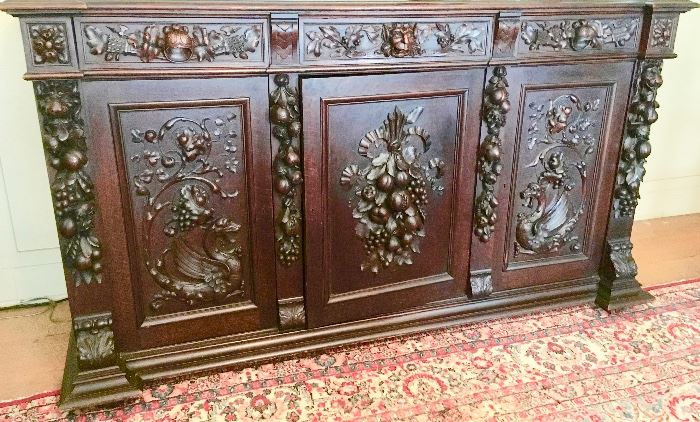 Ornately Carved 6' Buffet Cabinet/Entry Console