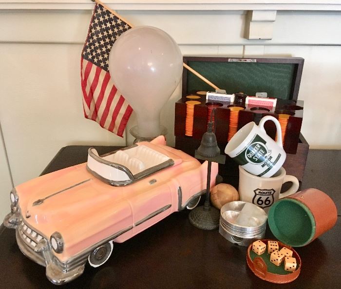 Car Culture collectables including Pink Cadillac Cookie Jar