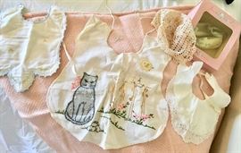 Vintage Baby Bibs, Booties & Blanket