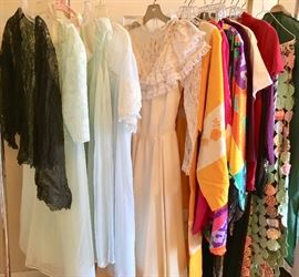 Vintage Garments, Victorian Inspired Costume; Hand Embroidered Dress; Beaded Silk Gown: Yo-Yo (Suffolk Puffs) Quilt