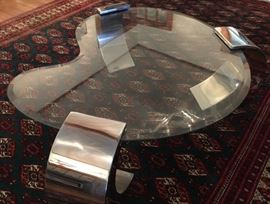 70s beveled edge glass and chrome coffee table