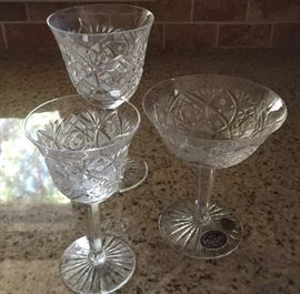 Vintage Bohemia 24% lead crystal, full set, wine goblet, water goblet, champagne goblet, in original packaging, including wine decanter and water pitcher