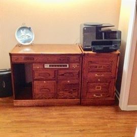 Oak Computer Desk and Locking 2-Drawer File Cabinet