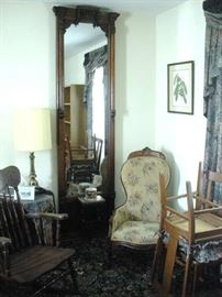 Antique Walnut and Marble Pier Mirror.