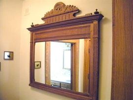 Old Wall Hanging Oak Mirror.