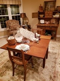 Vintage drop leaf table with antique cane chairs 