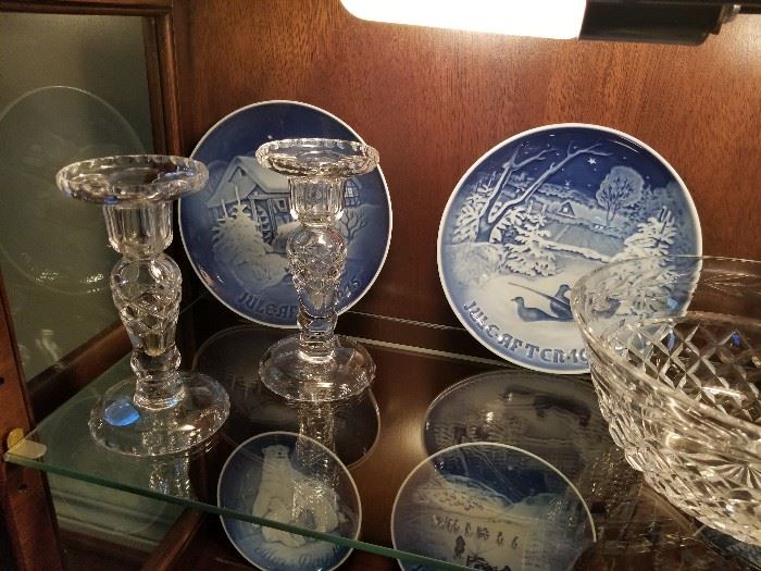 Waterord Crystal Candlesticks with B & G Christmas plates 