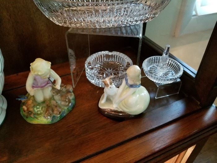 Royal Doulton figurines with Waterford pieces