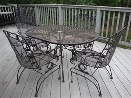 Outdoor Wrought Iron Patio Table with (4) Spring Base Chairs