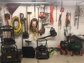 Yard Tools, Stihl Weed Wacker, Scotts Lawn Seeder, (2) Toro Mowers, Drywall/Painting Stilts, Craftsman Leaf Blower, Ariens Rototiller, Poulan Chainsaw,  Extention Cords...and much more!