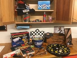 Items from the MANCAVE! Nintendo Challenge Game Set, Racing Items, Dartboard, Marbles, Vintage Queen Steel #76 Fishing Knives w/ Sheaths, Vintage BUCK Steelmaster Sharpening Hone w/ Case, Set of (3) BUCK Fixed Knives w/ Wood Holder, Vintage Stanley Hardware Wood Box, Dart Board....