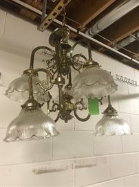 Antique Brass & Glass Chandelier