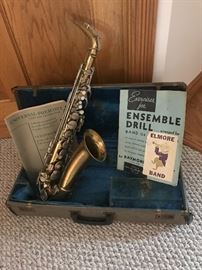 1930's Conn Saxophone w/Original Case~check out the Elmore Bulldogs Band Logo on the 1936 Exercise Book!